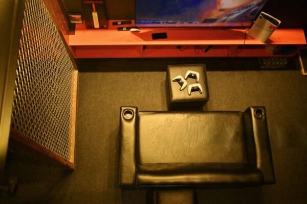 Dolby Atmos Home Theater in Kerala featuring premium surround sound and professionally tuned room acoustics.